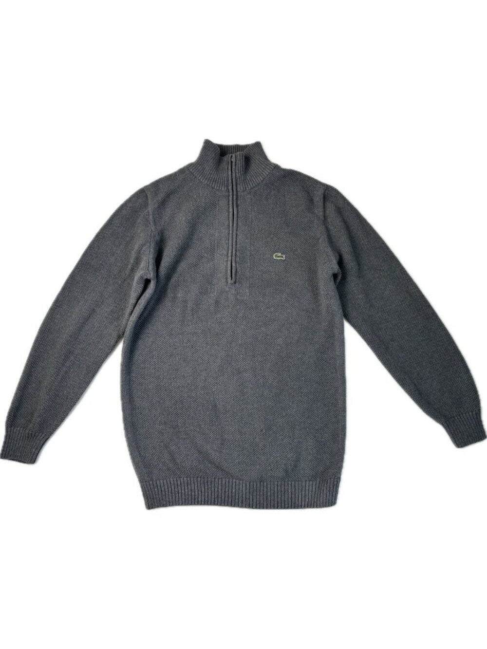 Lacoste Men's Zip-Up High-Neck Cotton Sweater Gray Preppy Small Size 3
